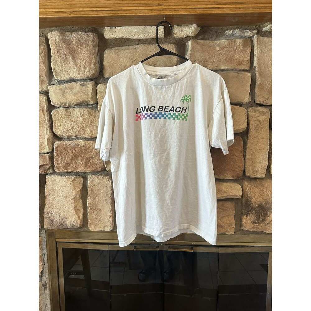 Vintage 1990 Long Beach CA Race Day Racing F1 T Shirt Distressed White XL SS Men - Picture 2 of 10